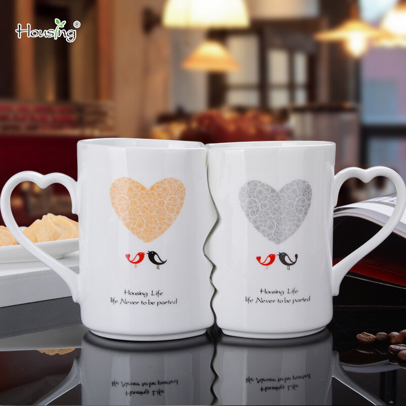 2Pcs Set China Ceramic Couple Cup Lover Kiss Mug Valentine's Day Wedding Birthday Gift In Gift Box Milk Coffee Mugs