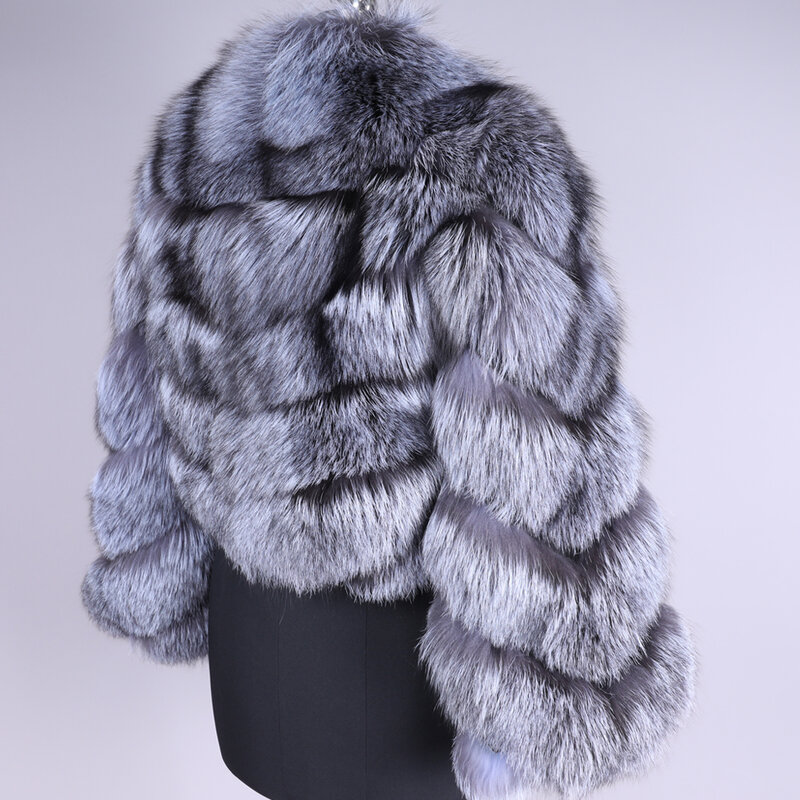 Manteau d'hiver en fourrure de renard naturel, veste en cuir pour femme, manteau chaud à la mode