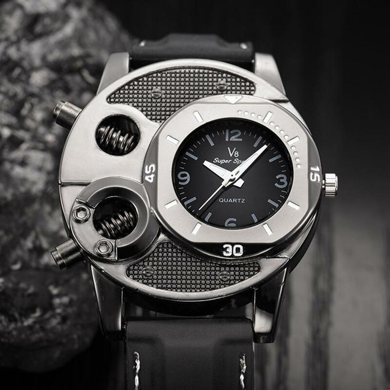 Relógio analógico quartz redondo, relógio de pulso esportivo para homens com pulseira de silicone
