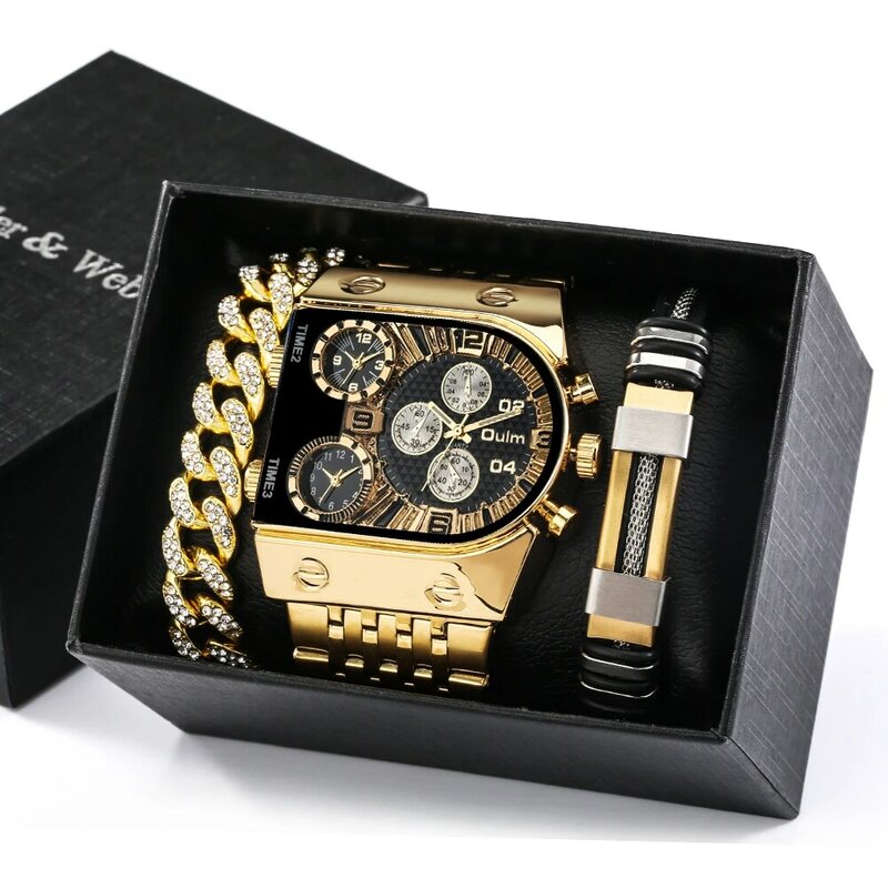 Marca superior de luxo moda masculina relógio de pulso ouro aço inoxidável esporte quadrado digital grande dial relógios quartzo presente definido reloj hombre