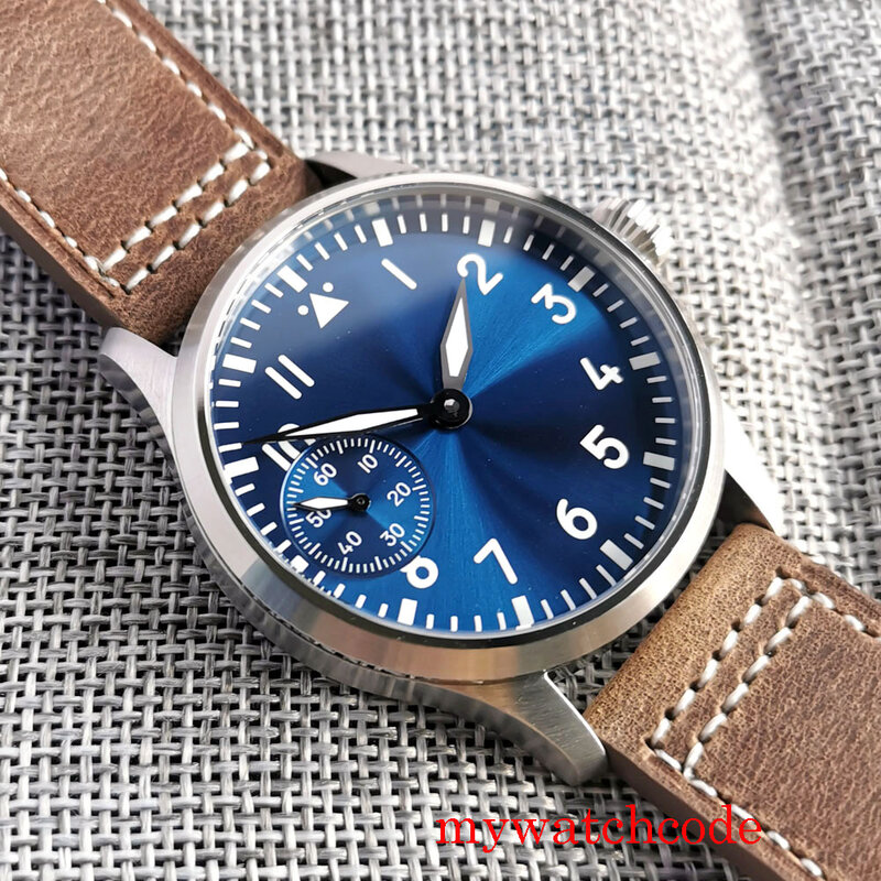 Mechanical Asian 6497 42mm Hand Winding Bronze Coated Men's Wristwatch Sapphire Glass Luminous Marks Leather Strap