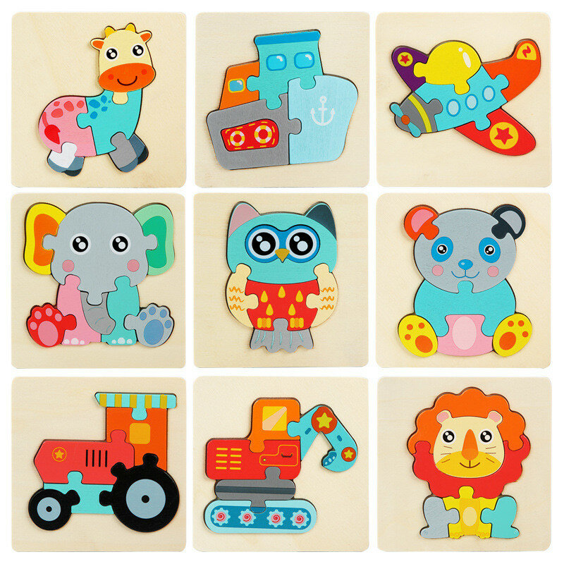 어린이용 나무 장난감, 3D 나무 퍼즐, 만화 동물 인지 직소 퍼즐, 조기 학습 교육용 장난감, 어린이 선물