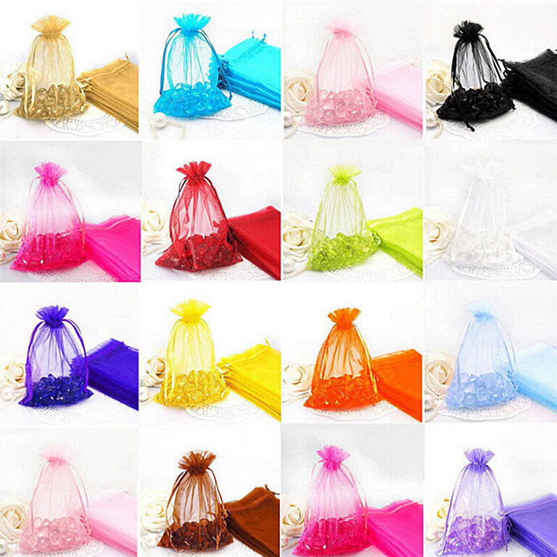 50pcs 7x9cm sacchetto di Organza gioielli Tulle borsa con coulisse imballaggio di gioielli sacchetti di visualizzazione bomboniere decorazione della festa nuziale