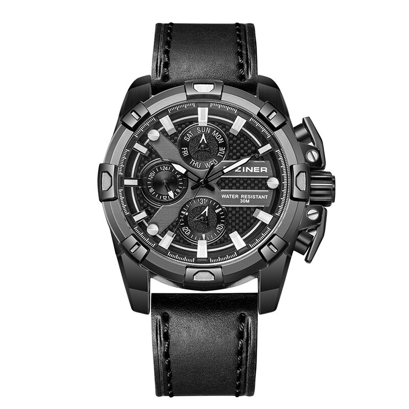 2019 D-ZINER de cuero impermeable deporte reloj cronógrafo hombres nuevos de moda relojes para hombre marca de lujo gran esfera de cuarzo reloj de pulsera