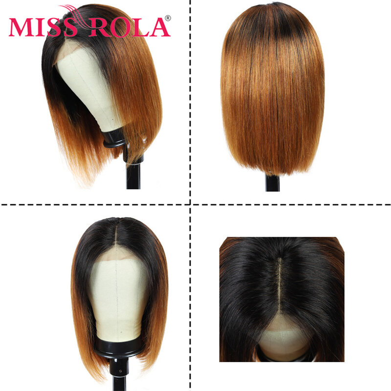 Missロラ4*4レースクロージャー人間の髪かつらブラジルのremy毛ストレートショートボブウィッグT1B/30 t1B99Jの女性180% 密度をかつら