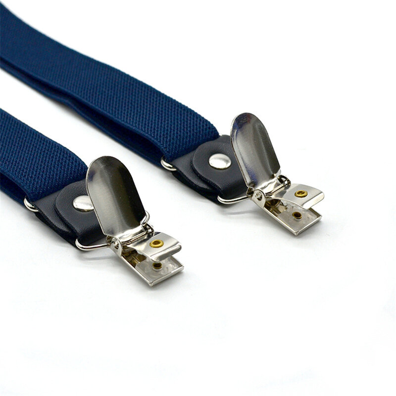 SHOWERSMILE-Tirantes de cuero auténtico para hombre y mujer, tirantes de alta calidad, color azul marino, 4 Clips