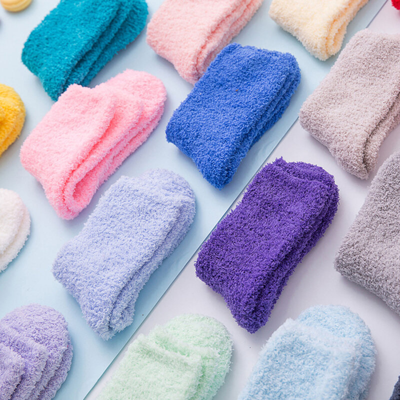 New Womens Fleece Warm Socks Candy Color Fluffy Socks Coral Floor Socks Home Cute Breathable Pure Girls Leg Warmer New Year Gift