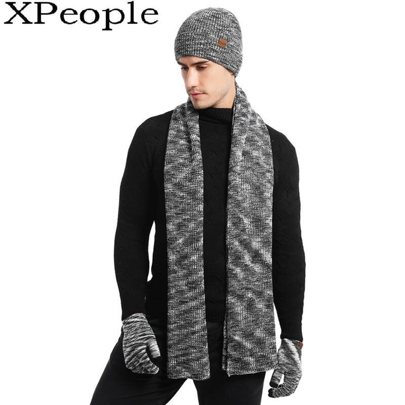 XPeople czapki z dzianiny szalik i zestaw rękawiczek akcesoria zimowe dla kobiet i zestaw dla mężczyzn miękkie podszyty polarem miękka ciepła czapka