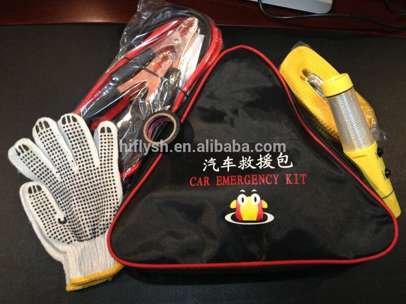 Kit de sécurité d'urgence pour voiture, marteau de sécurité, corde de remorquage, gants à pois, bande électrique, câble de batterie portable réfléchissant