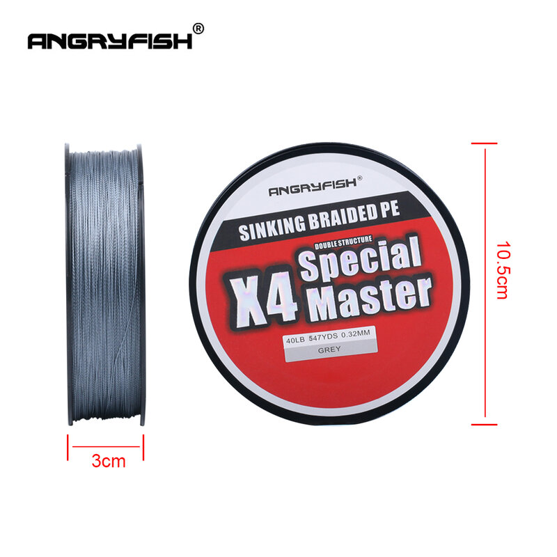 Angryfish 4x 500M Sinking Braided Line Double Structre Smooth Strong tension Braided PE 10-80LB