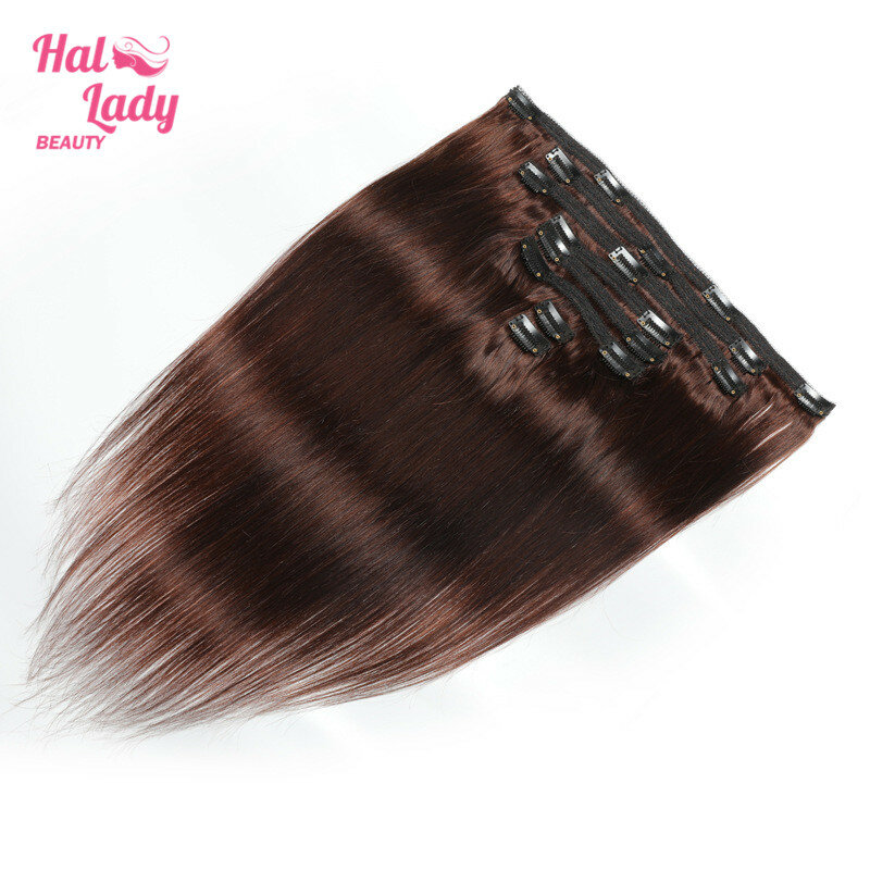 Halo Lady Beauty brazylijski nie doczepy z włosów typu remy #4 ciemnobrązowy klip w prosto 8 sztuk zestaw gruby Hairpiece 120g 8 sztuk Lot