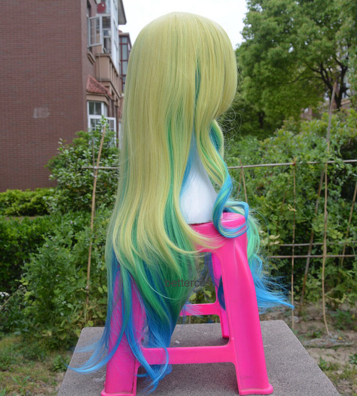 Parrucche Cosplay di Miss Kobayashi Dragon Maid "alcoolatl Lucoa parrucca per capelli sintetica resistente al calore Ombre ondulate lunghe + cappuccio parrucca