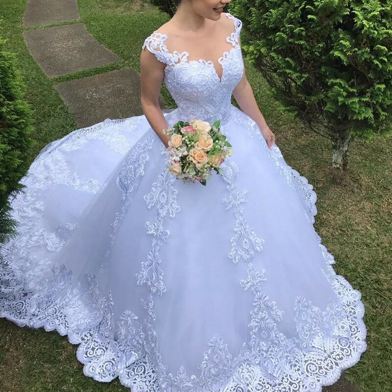 Свадебное платье 2021, привлекательное роскошное кружевное свадебное платье с V-образным вырезом и шлейфом, бальное платье со шнуровкой, женское платье