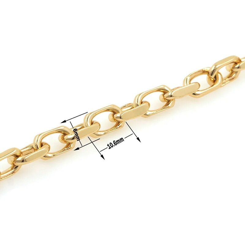 Catena rettangolare, lunga catena in ottone, catena senza nichel placcata in oro, catena per creazione di gioielli