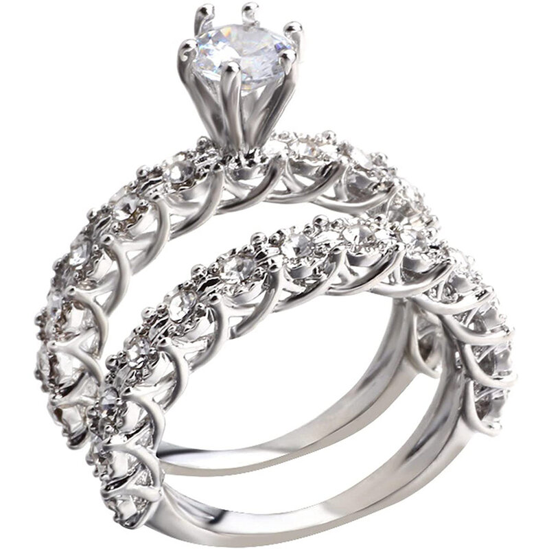 2 조각 우아한 전체 라인 석 반지 단순 합금 보석 일일 액세서리 반지 성격 선물 여자 여자