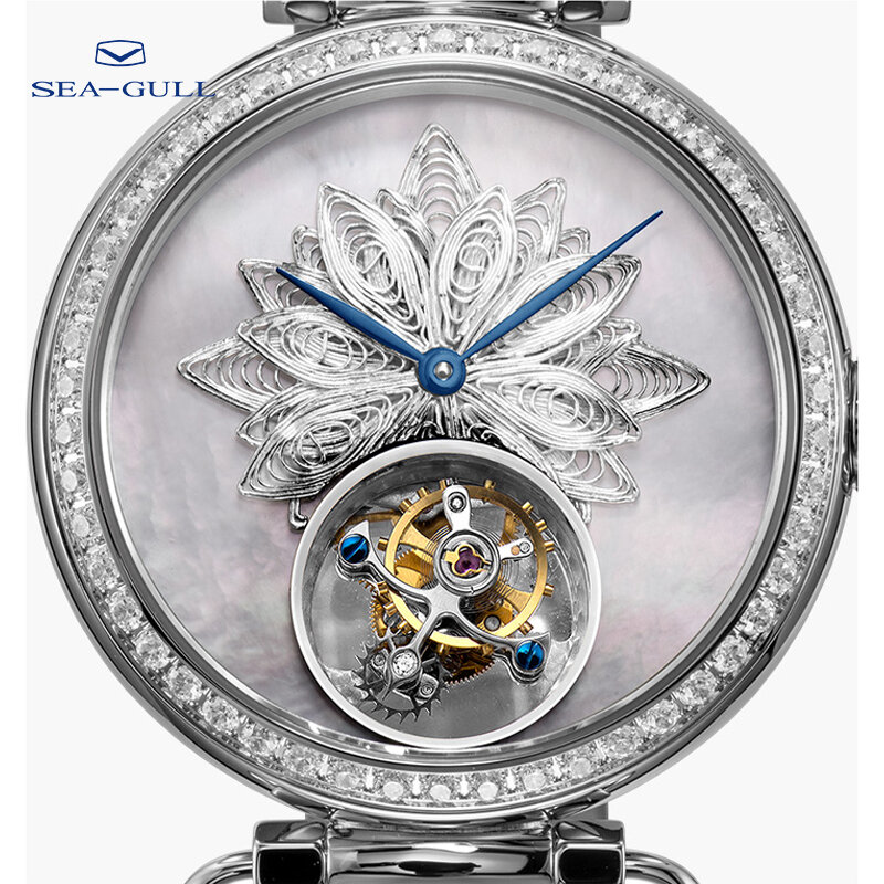 Seagull-Reloj Mecánico tourbillon para mujer, pulsera manual de marca de lujo, reloj hueco de moda, Serie Artística 8103L