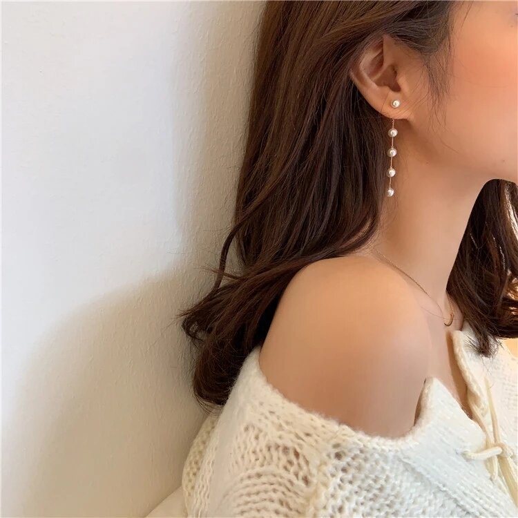 Trend Simulation Perle lange Ohrringe weibliche Mond Stern Blume Strass Hochzeit Anhänger Ohrringe Mode koreanischen Schmuck Ohrringe