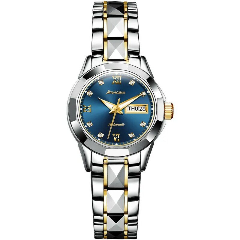 Jsdun-Luxe Merk Sapphire Mechanische Dameshorloge, Wolfraam Staal Materiaal, Waterdicht, hoge-Kwaliteit Mode Eenvoudige Horloge 8813
