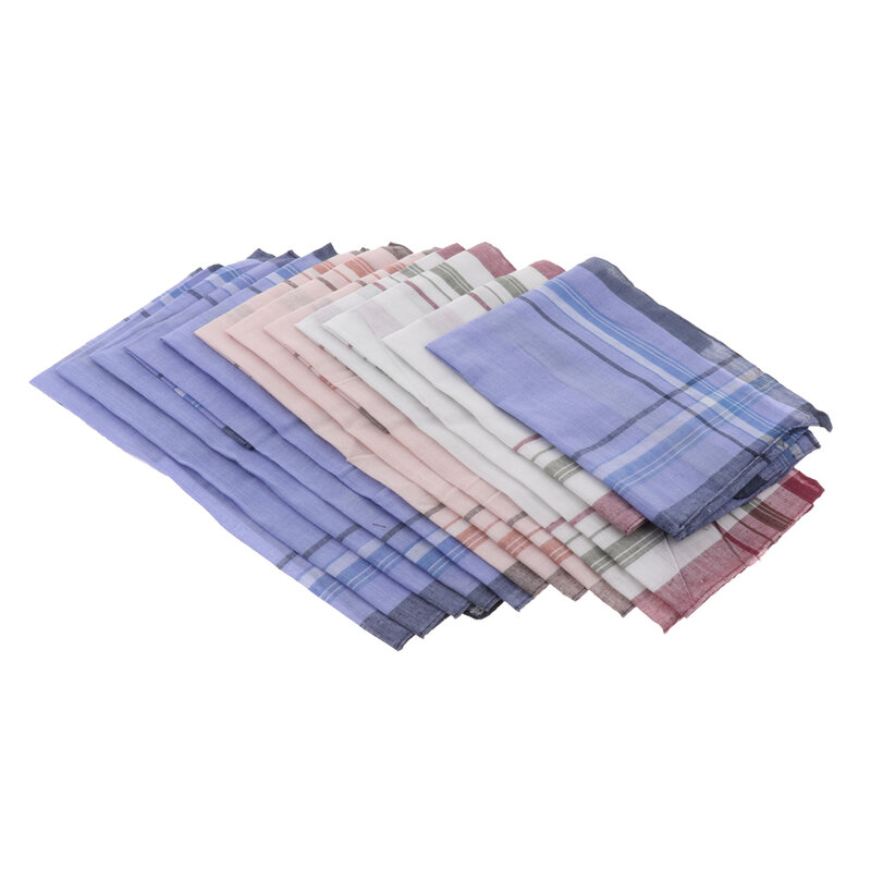 Mouchoirs de poche en coton à carreaux pour hommes, ensemble de mouchoirs carrés à la mode, 36x37cm, 12 pièces