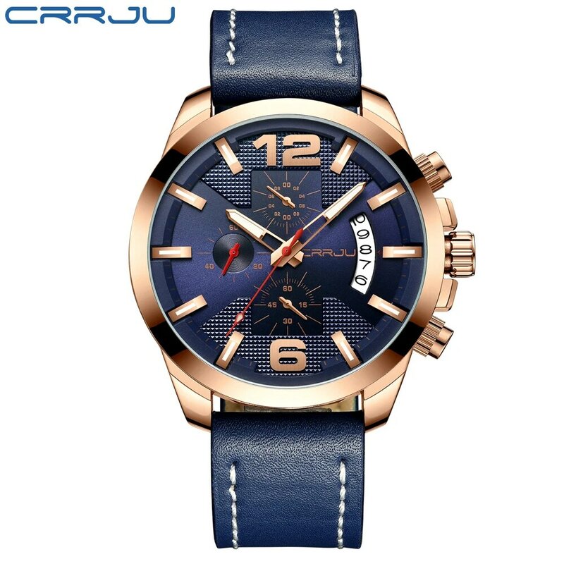CRRJU – montre chronographe en cuir pour hommes, nouvelle marque de luxe, mode Sport, étanche, militaire, offre spéciale