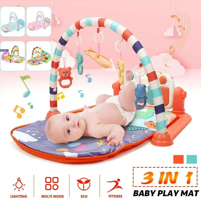 Alfombra de actividades de gimnasio para bebés, 0-12 meses, sonajero suave, juguetes musicales, Alfombra de actividades