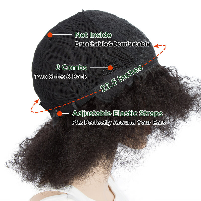 Пушистый кудрявый афро парик для черных женщин, бразильские человеческие волосы без повреждений, Короткие накладные парики, натуральный коричневый, бордовый, привлекательный