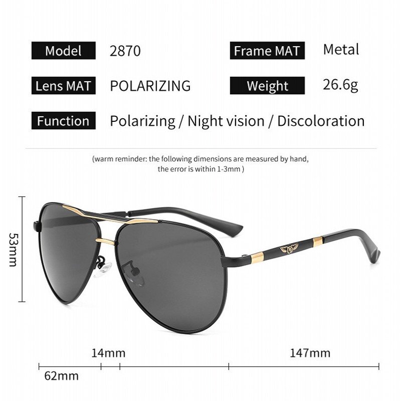 New Night Vision Polarized Rays Men Sunglasses Classic Discoloration Day and Night Driving Fishing Glasses Sun Glasses UV400