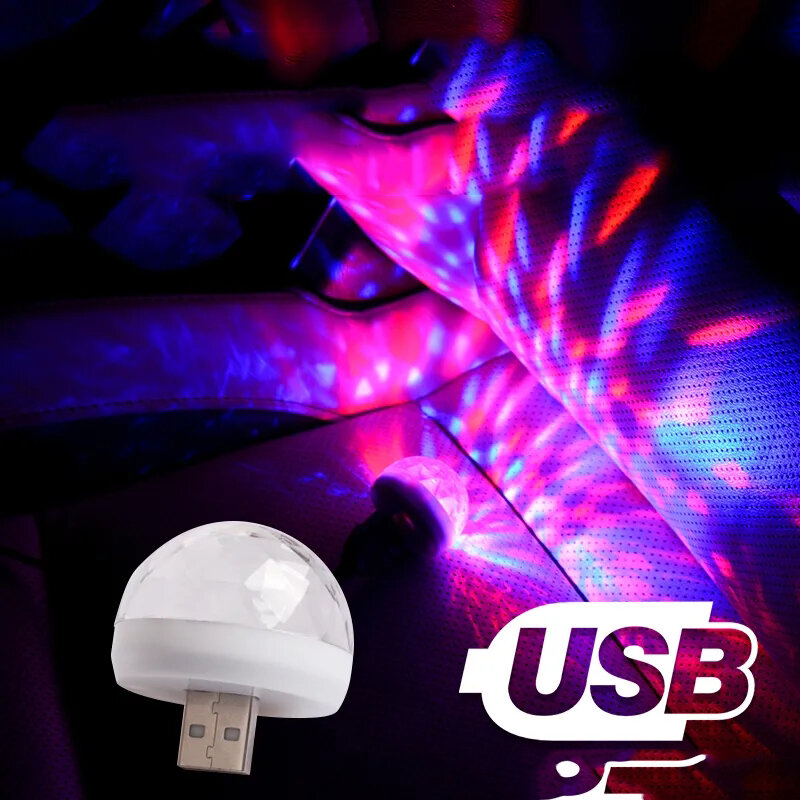 2 قطعة سيارة صغيرة USB المحيطة ضوء سيارة DJ الملونة سيارة مصابيح داخلية Led حفلة كرنفال عطلة ليلة نادي مصباح أضواء الغلاف الجوي