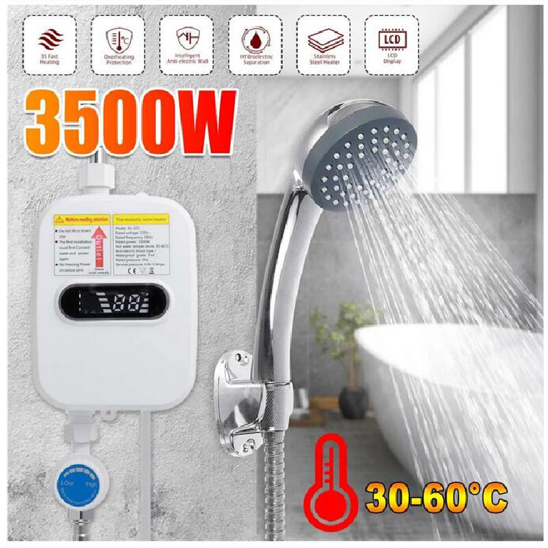 LCD Digital Electric Tankless 3500W Mini Instant Hot Water Heater Kitchen Faucet Tap Heating Constant Temperature Automatic