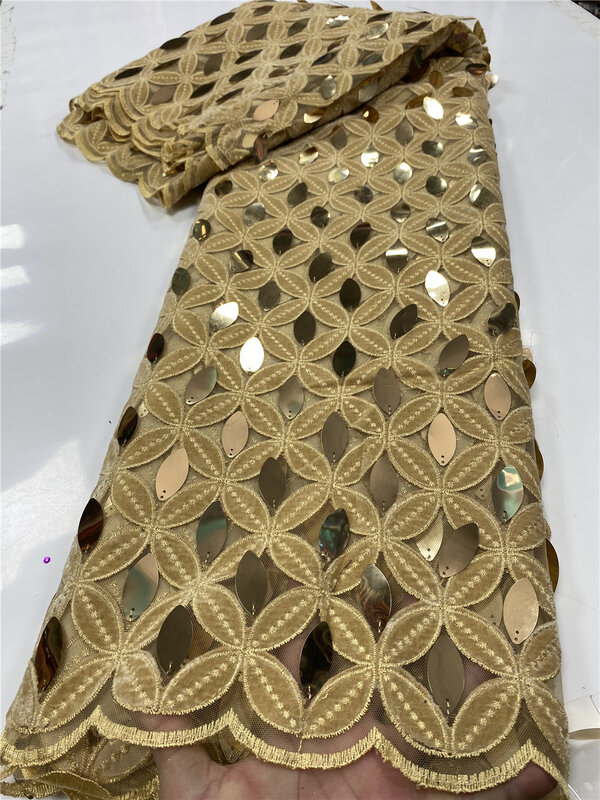 Tecido de renda de veludo ouro 2020 alta qualidade material do laço africano francês tecido renda com lantejoulas para vestido nigeriano YA3478B-2