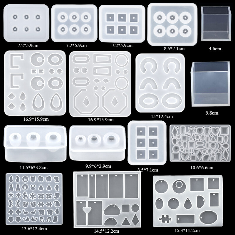 Juego de moldes de fundición epoxi de 16 estilos, Kits de herramientas de fundición UV de silicona, moldes de fundición de resina para fabricación de joyas, accesorios para pendientes DIY