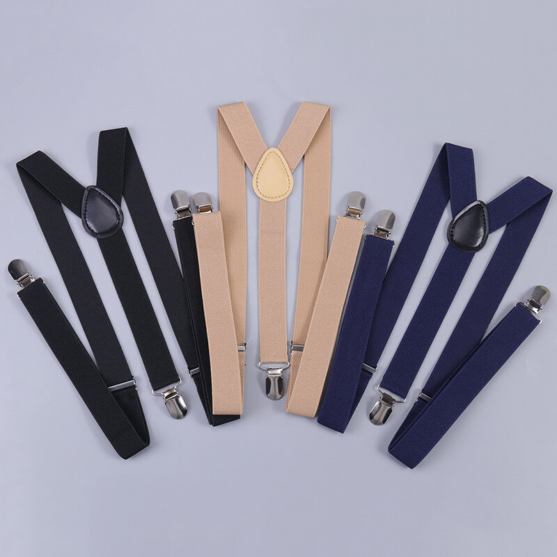 Suspensórios de cor sólida elástica masculino 3 clipes vintage feminino suspensórios calças de suspensão de casamento para saias acessórios