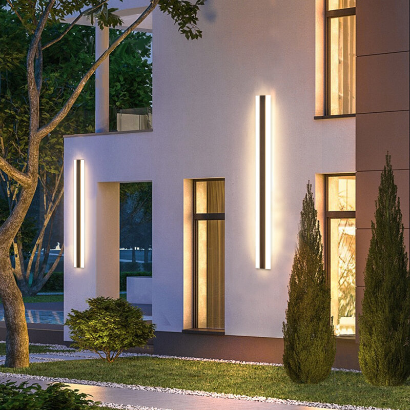 Lámpara de pared para exteriores, poste de puerta de patio, jardín, tira larga, impermeable, LED de 110V y 220V, cabecera de dormitorio interior, luces de pared