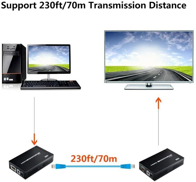Extensor de 4k hdmi sobre o único gato/6/6a/7/8 transmissão sem compressão do cabo até 230ft/70m suporte 3d, 1080p, 4k com bi-sentido
