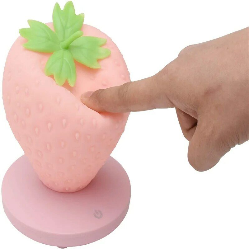 Strawberry Night Light Cute Silicone Strawberry Bedroom LED Touch Control USB Dimmable Night Light Bedside Color Changing Lamp