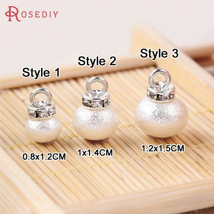 (F568)20 pieces Silver Color Plated Rhinestone Ring + White Imitation Pearls Charms End Beads Diy Jewelry Findings Accessories