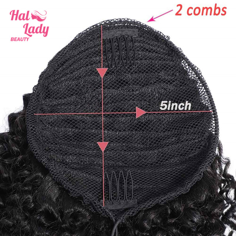 Halo Lady Beauty Drawstring Afro Kinky Curly Ponytail Human Hair Remy Brazilian 1 Piece Clip In Hair Extensions Pony Tail 1B