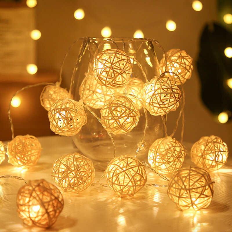 10/20/40 LED Rattan Ball Fairy String Lights lampada a sfera in Rattan a LED a batteria per la decorazione della stanza del partito di capodanno