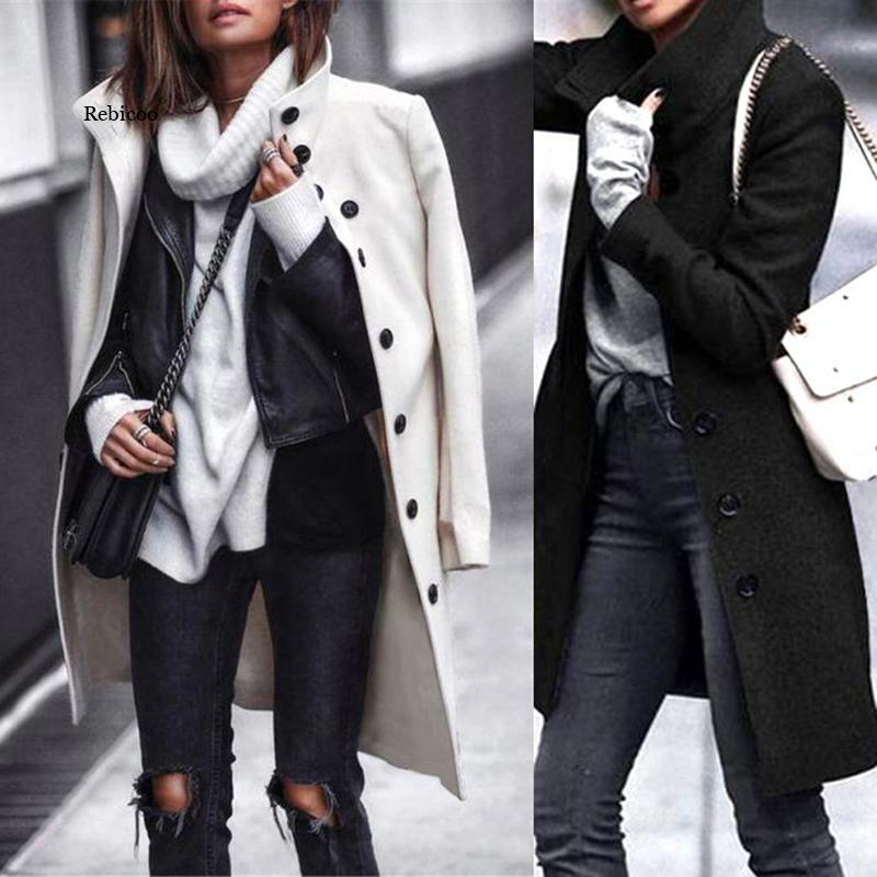 New Winter Women Coat Trench Long Wool Coats Autumn Long Sleeve Turn-Down Collar Outwear Loose  Cardigans Jackets