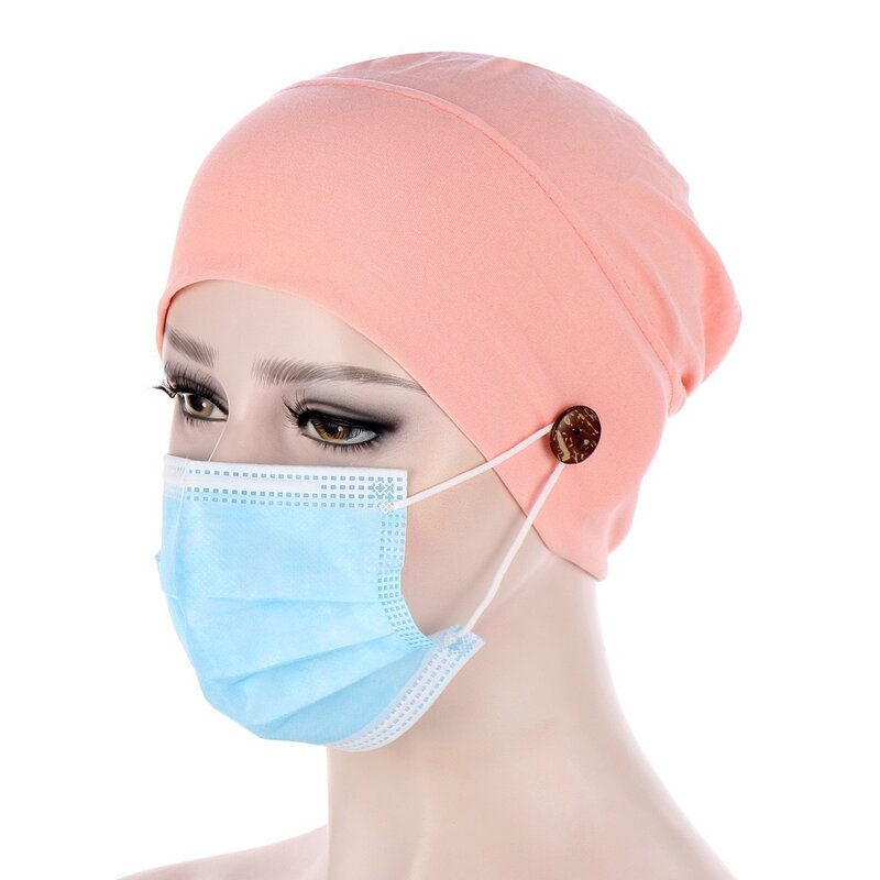 Turbante feminino muçulmano, chapéu com botão, envoltório para cabeça, chapéu hijab touca interna hijab toucas para quimioterapia