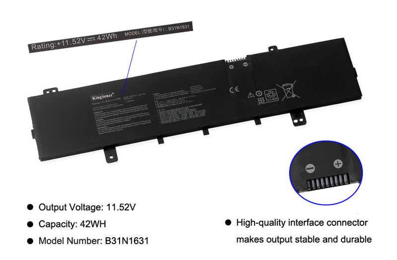 KingSener-B31N1631 Bateria do portátil para ASUS, VivoBook 15, X505ZA, X505BA, X505BP, F505, F505ZA, F505BA, X505ZA-BQ012T, X505BA-1A, 42WH