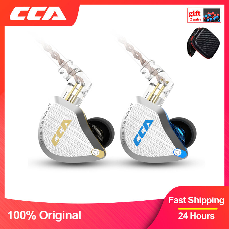 CCA-C12 Híbrido Pendurado In Ear Headset, Fone de ouvido com cancelamento de ruído, Fones com fio, 12 Drivers Unit, HiFi DJ Monitor, Gamer PC, 5BA + 1DD