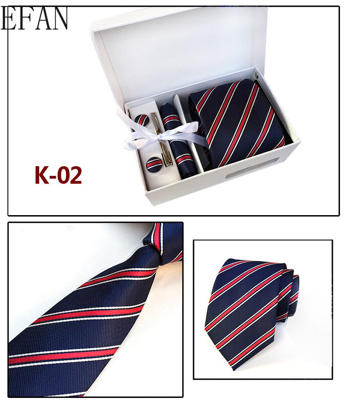 New Classic Paisley Stripes Dot Flower geometrico solido Jacquard tessuto di seta cravatta da uomo + gemello + Hanky + clip scatola Set cravatta