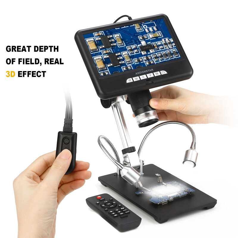 Andonstar AD407 HDMI Soldering Digital Microscope with 4MP UHD 7'' LCD Screen 270X Video Microscopes for Phone Repairing