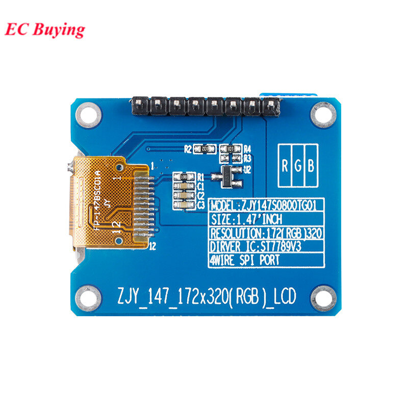 HD IPS Screen LCD LED Display Module, Interface, Full Color, TFT, HD, ST7789, Controlador, 3.3V, 3.3V, 1.47 in, 172x320