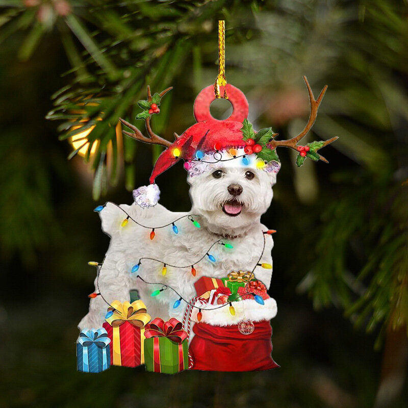 Natal ano novo 2022 pingente de madeira cão gota ornamento natal árvore filhote de cachorro pingente decorações de natal para casa navidad