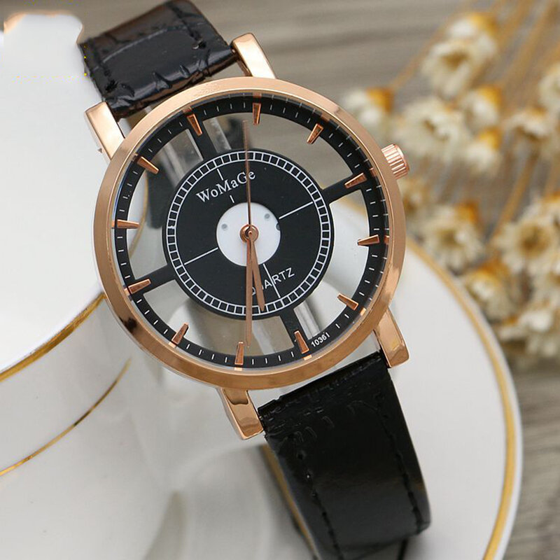 Uthai ce97 dupla face oco transparente chassis relógio casual personalidade cinto de quartzo relógio