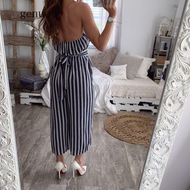 Striped Backless Women Rompers Jumpsuits Lace Up Bohemian Female Jumpsuit Elegant Spring Summer Playsuit Ladies Overalls