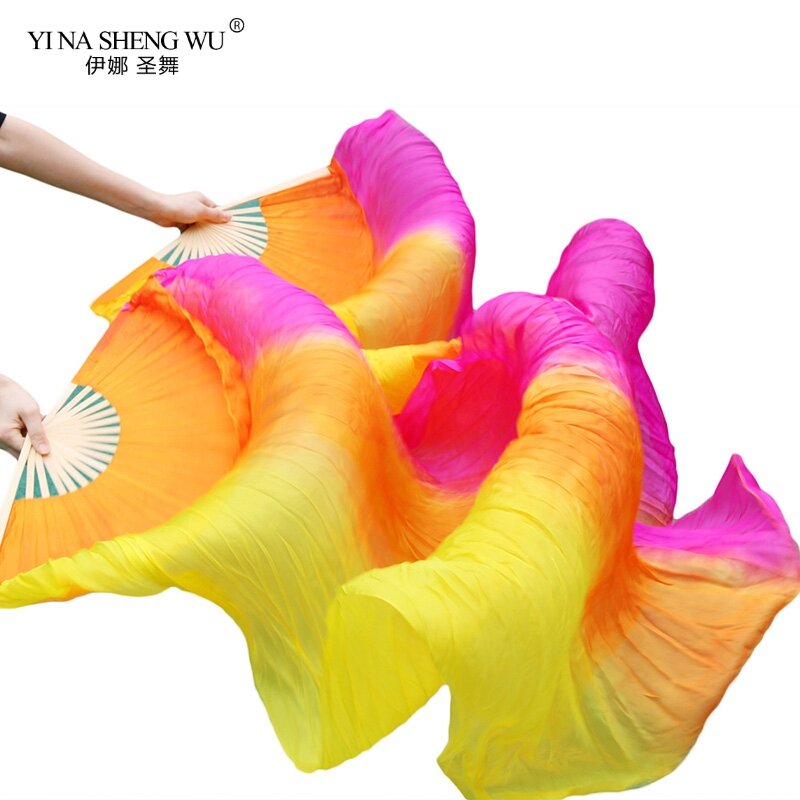 Fãs de seda longos para dança do ventre, véus feitos à mão, acessório colorido, alta qualidade, mão direita, 1 par, 100% real, venda