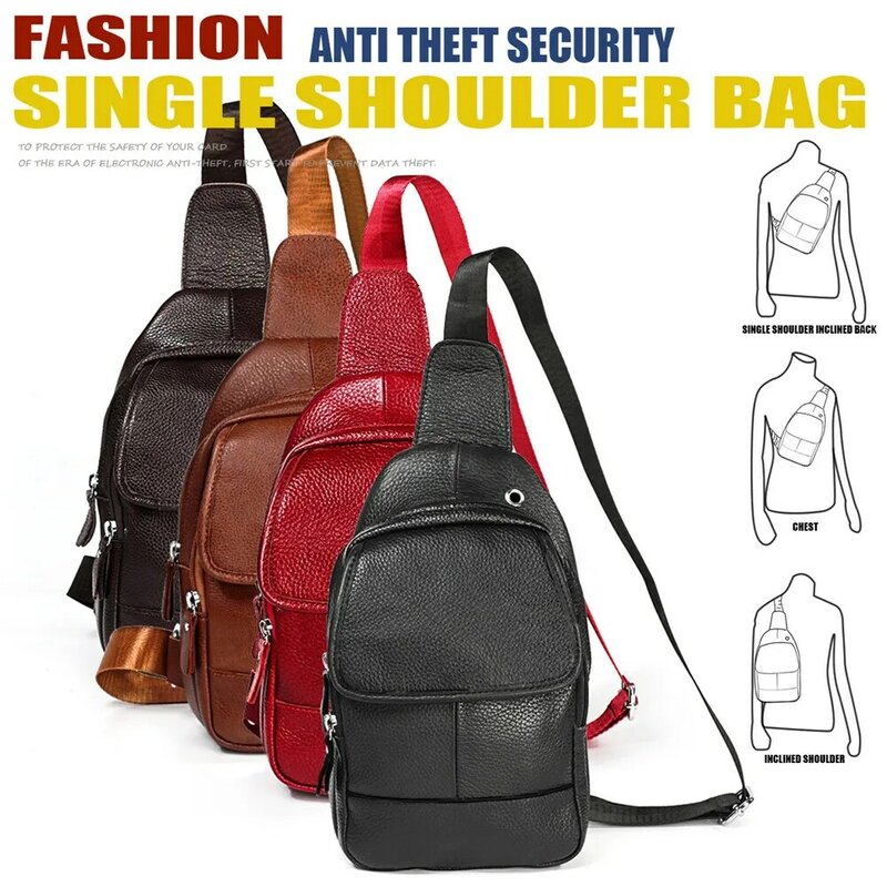 RETROGOO Unisex Genuine Leather Vintage Sling Chest Bag Travel Fashion Cross Body Luxury Cowhide Shoulder Bag Men Crossbody Bag